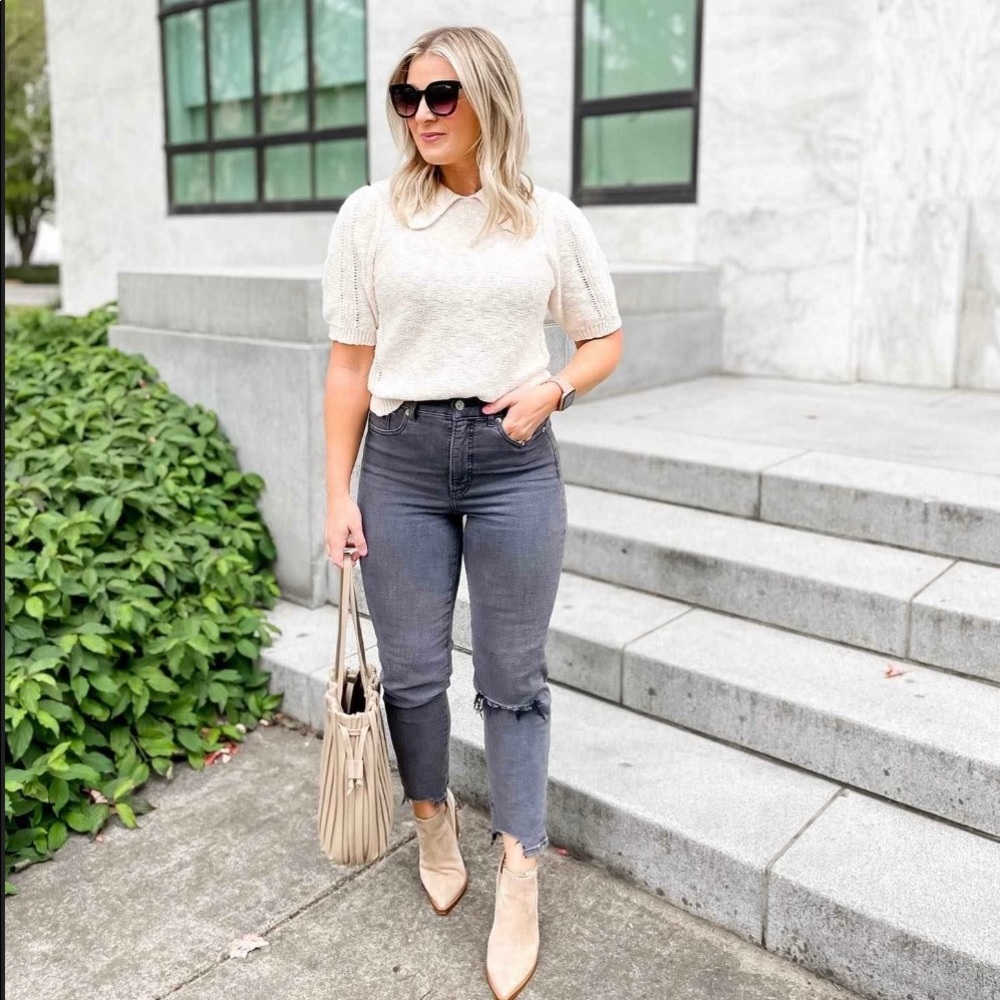Collared Short Sleeve Crewneck Sweater